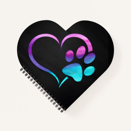 Purple Cyan Dog paw Print Heart ノートブック (正面)