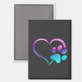 Purple Cyan Dog paw Print Heart  マグネット (正面/裏面)
