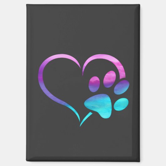 Purple Cyan Dog paw Print Heart  マグネット (正面)