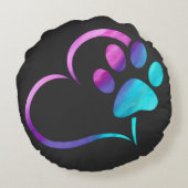 Purple Cyan Dog paw Print Heart ラウンドクッション (裏面)