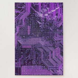 Purple Cyber Circuit Board Tech Electronics ジグソーパズル