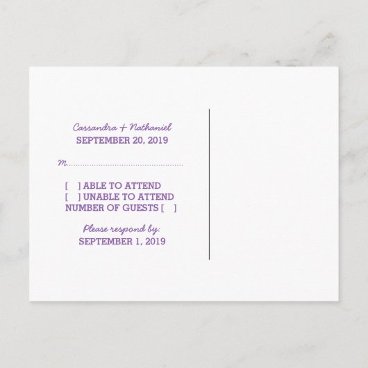 Purple D20サイコロ対応はがき インビテーションポストカード (裏面)