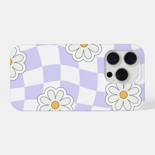 Purple Daisy Checkered Phone Case iPhoneケース (裏面横)