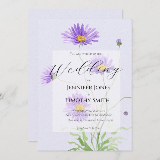 purple daisy wedding invitation 招待状 (正面/裏面)