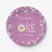 Purple Daisy Wild One 1st Birthday ペーパープレート (正面)