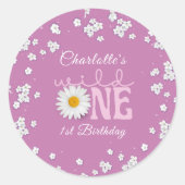 Purple Daisy Wild One 1st Birthday  ラウンドシール (正面)