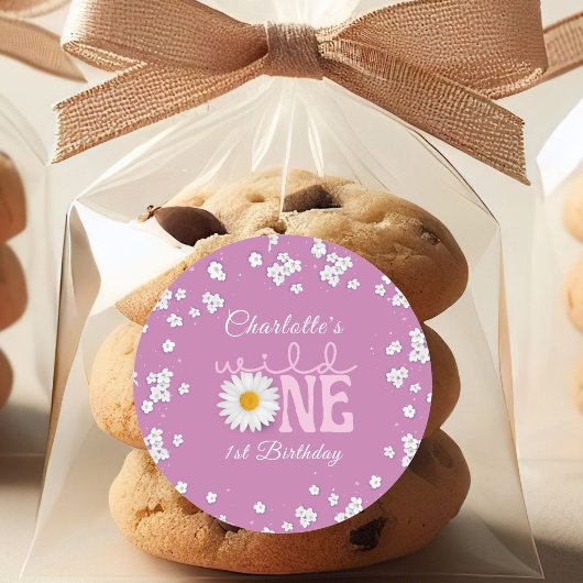 Purple Daisy Wild One 1st Birthday  ラウンドシール