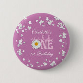 Purple Daisy Wild One 1st Birthday  缶バッジ (正面)