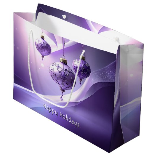 Purple Decorative Christmas Ball Holiday Gift Bag ラージペーパーバッグ (正面アングル)