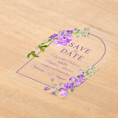 Purple delphinium botanical acrylic save the date アクリル招待状 (レイダウン)