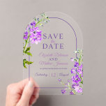 Purple delphinium botanical acrylic save the date アクリル招待状<br><div class="desc">Announce your wedding in elegant botanical style with this purple delphinium acrylic Save the Date card, featuring original hand-painted floral artwork. The delicate delphinium illustration creates a romantic and timeless look, perfect for garden weddings, spring celebrations, or classic floral themes. Printed on modern acrylic, this Save the Date combines contemporary...</div>