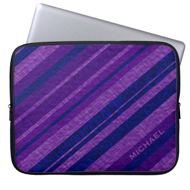 Purple Diagonal Stripes Personalised ラップトップスリーブ (正面)