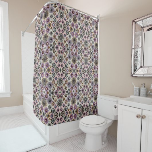 Purple Diamonds Mid Century Modern Shower Curtain シャワーカーテン (インサイチュ)