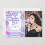 Purple Disco In My誕生日時代の誕生日写真 招待状 (正面)