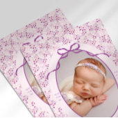 Purple Ditsy Floral Bow Photo Birth Announcement 案内状