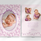 Purple Ditsy Floral Bow Photo Birth Announcement 案内状