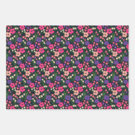 Purple Ditsy Floral Wrapping Paper Sheets ラッピングペーパーシート