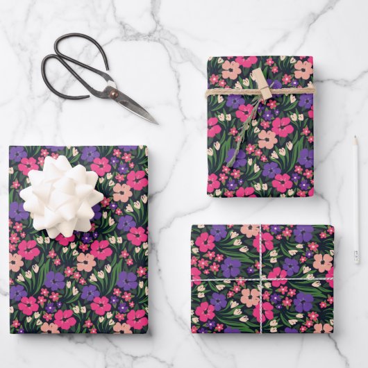 Purple Ditsy Floral Wrapping Paper Sheets ラッピングペーパーシート (正面)