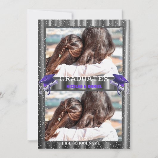 Purple double Celebration Graduation Party 2 photo 招待状 (裏面)