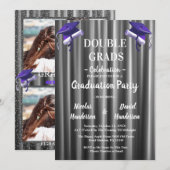 Purple double Celebration Graduation Party 2 photo 招待状 (正面/裏面)