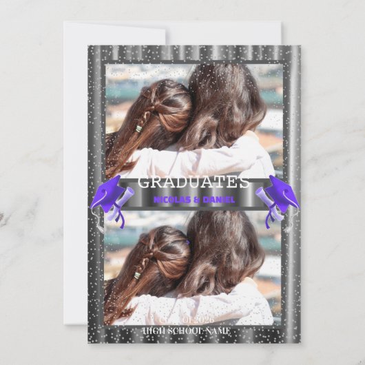 Purple double Celebration Graduation Party 2 photo 招待状 (裏面)