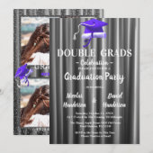 Purple double Celebration Graduation Party 2 photo 招待状 (正面/裏面)