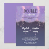 Purple Double joint Celebration Birthday For Girls 招待状 (正面/裏面)