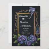 Purple Dragon and Roses Gothic Wedding Invitation 招待状 (正面)