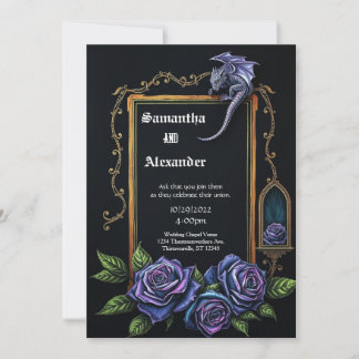 Purple Dragon and Roses Gothic Wedding Invitation 招待状
