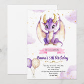 Purple dragon birthday party invitation 招待状 (正面/裏面)