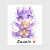 Purple Dragon Hugging Teddy Bear Die-Cut Sticker シール (シート)
