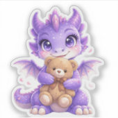 Purple Dragon Hugging Teddy Bear Die-Cut Sticker シール (正面)