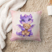 Purple Dragon Hugging Teddy Bear Throw Pillow クッション (ブランケット)