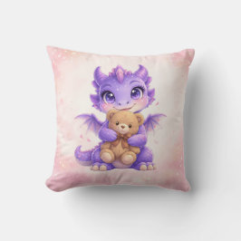Purple Dragon Hugging Teddy Bear Throw Pillow クッション