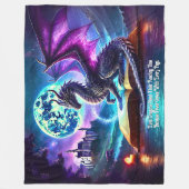 Purple Dragon Reading Book Blue Moon フリースブランケット (正面)
