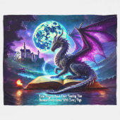 Purple Dragon Reading Book Blue Moon フリースブランケット (正面(横))