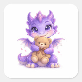 Purple Dragon Teddy Bear Square Sticker スクエアシール