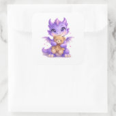 Purple Dragon Teddy Bear Square Sticker スクエアシール (バッグ)