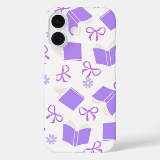 Purple Dreamy Books & Bows Pattern iPhone 16ケース