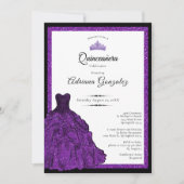 Purple Dress and Tiara Custom Photo Quinceanera 招待状 (正面)