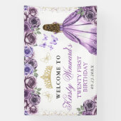 Purple Dress Blonde Princess Floral Birthday 横断幕 (縦)