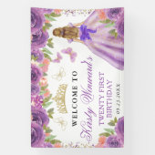 Purple Dress Blonde Princess Floral Birthday 横断幕 (縦)