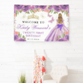 Purple Dress Blonde Princess Floral Birthday 横断幕 (インサイチュ)