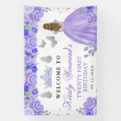 Purple Dress Blonde Princess Floral Birthday 横断幕 (縦)