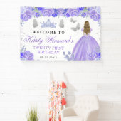 Purple Dress Blonde Princess Floral Birthday 横断幕 (インサイチュ)
