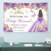 Purple Dress Brunette Princess Floral Birthday 横断幕 (トレードショー)