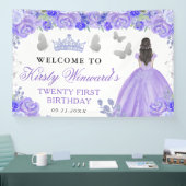 Purple Dress Brunette Princess Floral Birthday 横断幕 (トレードショー)