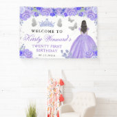 Purple Dress Brunette Princess Floral Birthday 横断幕 (インサイチュ)