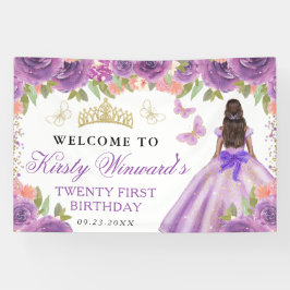 Purple Dress Dark Skin Princess Floral Birthday 横断幕