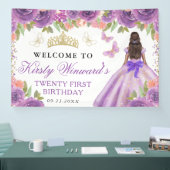 Purple Dress Dark Skin Princess Floral Birthday 横断幕 (トレードショー)